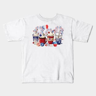 4th of July Coffee Lover Patriotic Ice Cream Red And Blue Kids T-Shirt